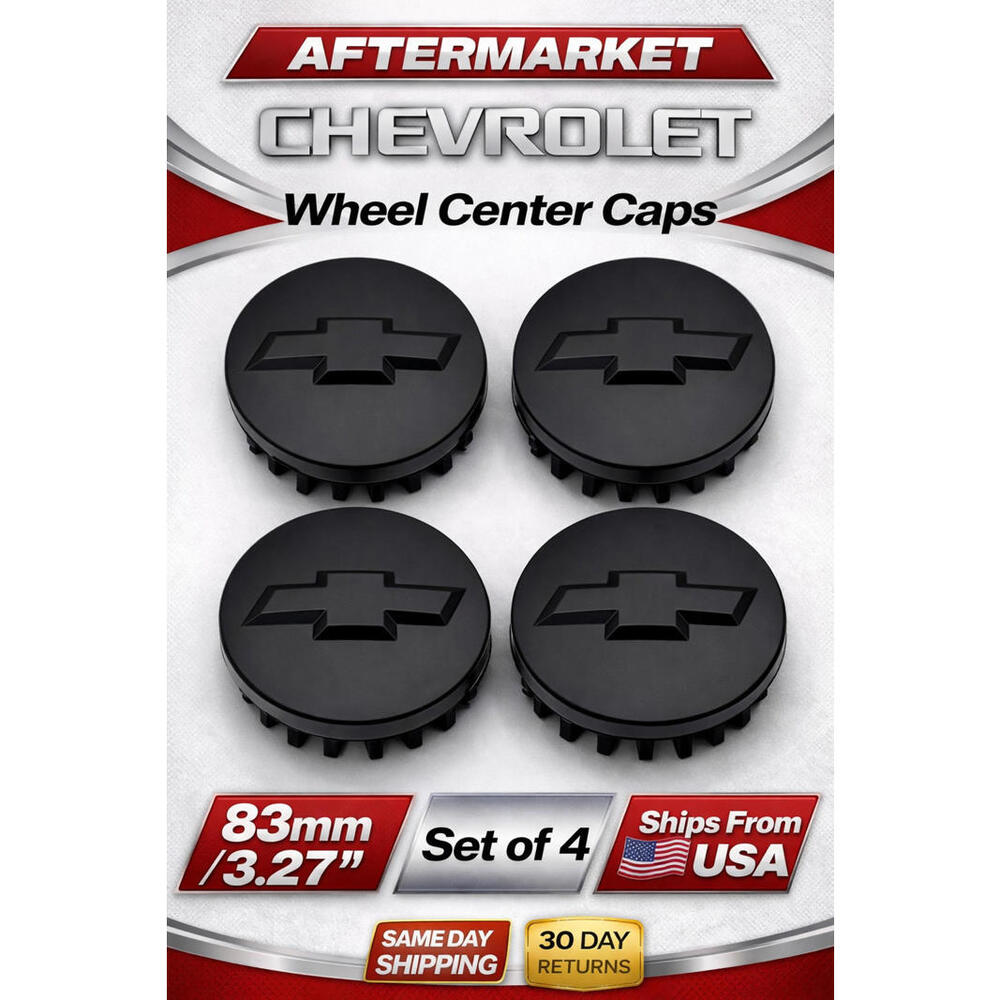 Chevrolet Replacement Wheel Center Caps Matte Black  83mm 3.25” Set of 4